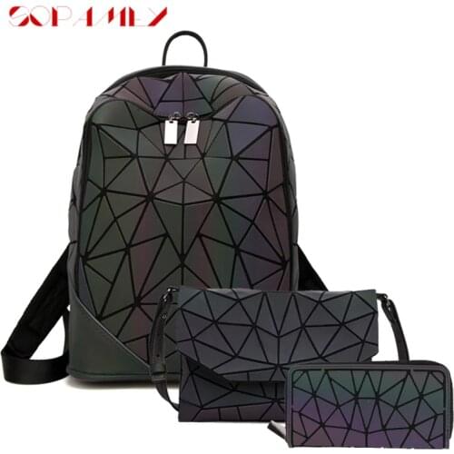 Women Backpack 3pcs Set Luminous BackPacks School Holographic Ladies Backpacks For Teenage Girl Backpack Envelope Shoulder Bag