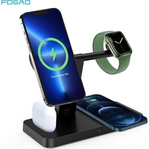 3 in 1 Foldable Magnetic Charger for iPhone 12 Pro Max Apple Watch 6 5 4 3 2 15W Fast Charge For Samsung S21 S20 Galaxy Buds Pro