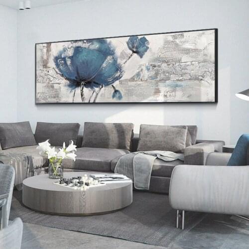 Watercolor blue plant flower poster simple Nordic flower canvas painting wall painting living room decoration painting