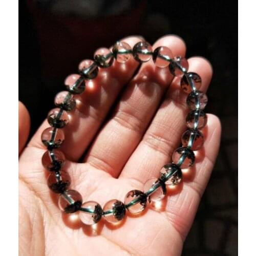 Free shipping Noble jewelry 8mm Natural Green Phantom stone Beads Bracelet
