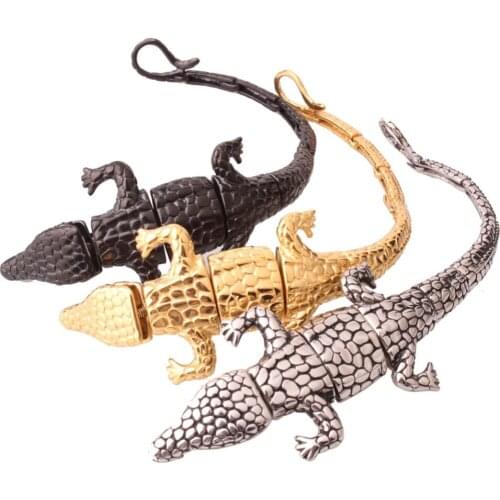 Fashion Style Stainless Steel Silver Color Gold/Black Crocodile Cuff Bangle Punk Mens Boys Casting Bracelets Jewelry Punk Animal