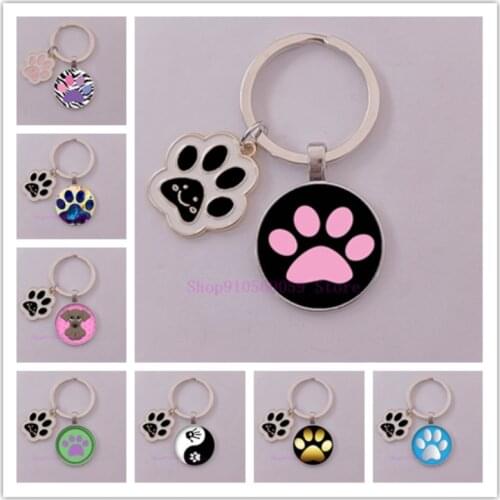 Cute Animal Paw Print enamel alloy Keychain I Love Cat and Dog Pendant Key Ring Lovely Pet Dog Footprint Keychain Gift