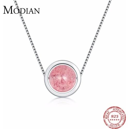 MODIAN 2.0ct Natural Crystal Strawberry Pendant Necklace Real 925 Sterling Silver Jewelry 18 Inches Chain Fashion Necklace Gift