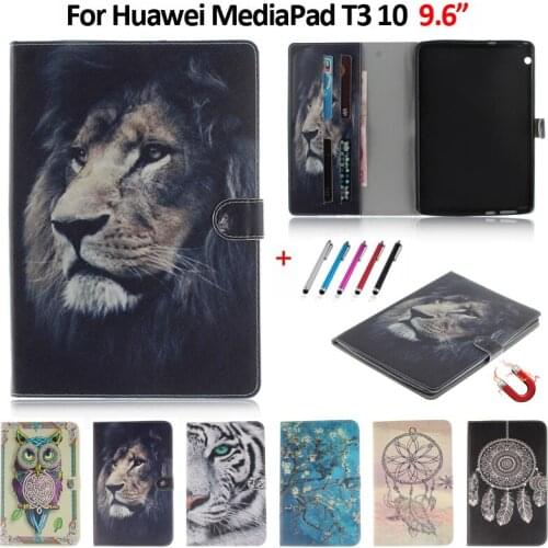 Case For Huawei Mediapad T3 10 Case 9.6" Fashion Tiger Lion Panda Painted Tablet Cover For Huawei T3 10 Case Coque Funda + Gift