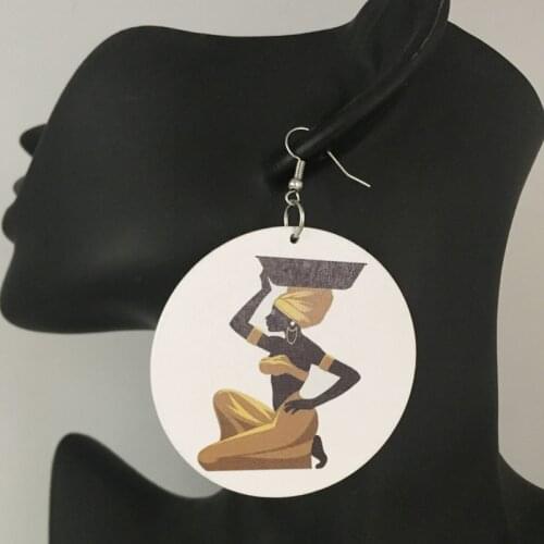 Printing Afrocentric Black Woman Wooden Earrings
