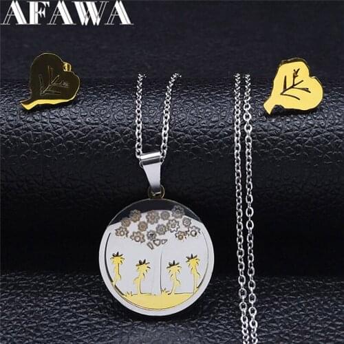 Flower Tree of Life Stainless Steel Earrings Necklace Sets Women Gold Silver Color Jewelry joyeria acero inoxidable SXS01