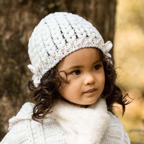 X026 Kids Knitting Hats Hand Hook Flower Childrens Hat Autumn and Winter Korean Ear Protection Warm Wool Knitted Woolen Cap