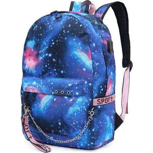 Women Backpack School bags for Teen Girls Starry sky print Large capacity USB Charging Laptop Backpack Female Bookbag Mochila