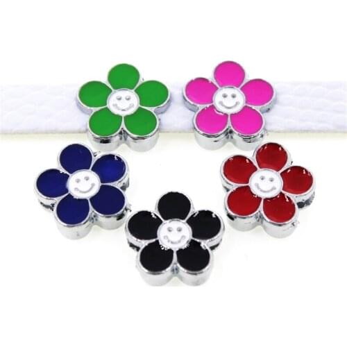 Enamel Smile Flower 8mm Slide Charms Beads Enamel Alloy DIY Accessories Handmade Jewelry For 8mm Bracelets Key Chains Pet Collar