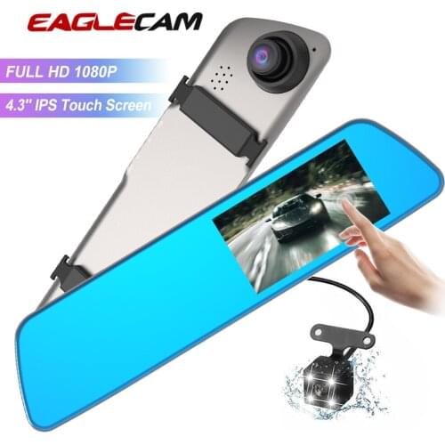 Full HD 1080P 4.3 Inch Touch Screen Car Vehicle DVR Camer Rear View Mirror Auto Dash Cam Recorder DVR Dual Lens Registrator