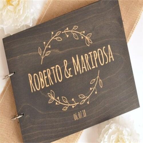 Personalized Rustic Wedding Guest Book Alternative Custom Wooden Engraved Wedding Album Customized Bride Groom Name Guest Book