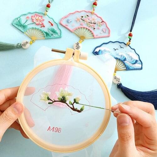 Chinese DIY Bookmark Flower Embroidery Kit Keychain Needlework Cross Stitch Handmade Crafts Sewing Art Decor Unfinished Kit