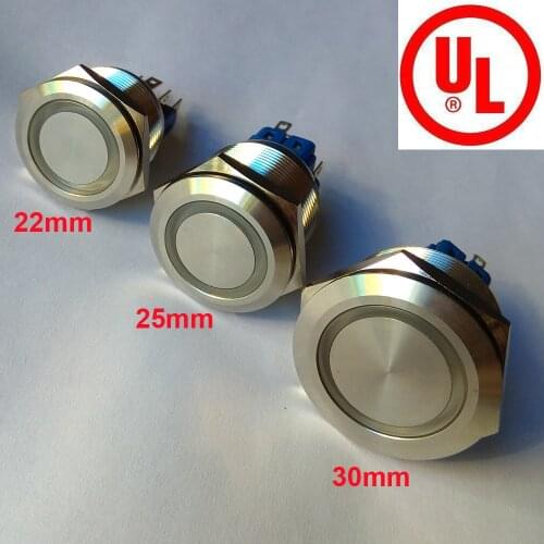 16mm 19mm 22mm 25mm 30mm 6V 12V 24V 220V Ring Led Light Momentary Push Button Switch DPST Metal Industrial Boat Car DIY Switch
