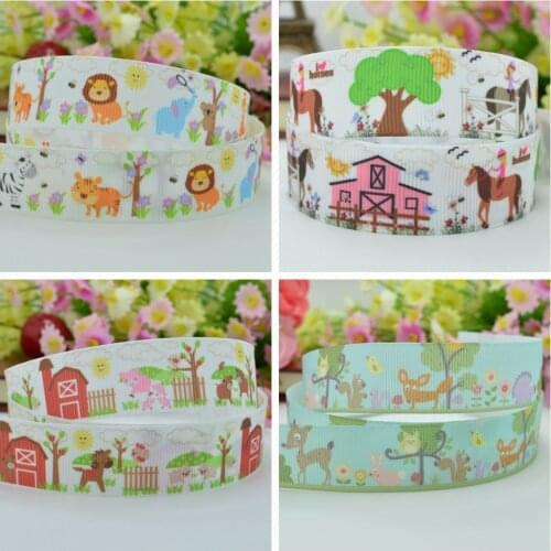 SUPWRF 16 22mm 38 50 75mm farm animal Printed grosgrain ribbon hair bow DIY hair accessories decoration 50 Yards B0929