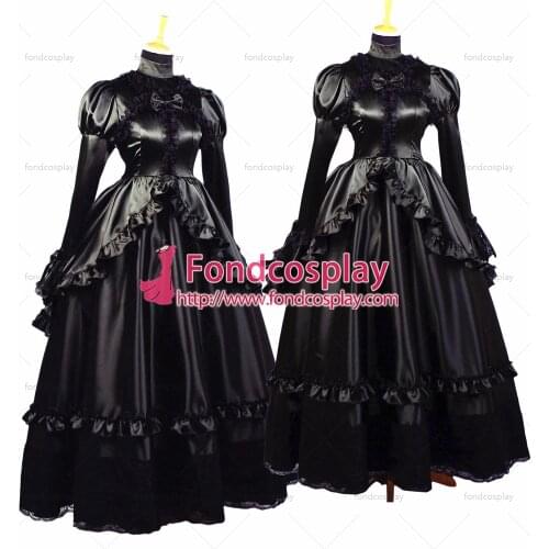 Sissy maid Victoria Medieval Gown Black Satin Long Dress Cosplay Costume Tailor-made[G660]