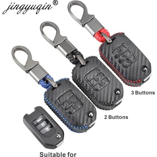 Leather 2/3BTN Car Flip Key Case for Honda Vezel City Civic Jazz CRV Accord Jade Crider Odyssey HRV Fit Freed Carbon Fob Cover