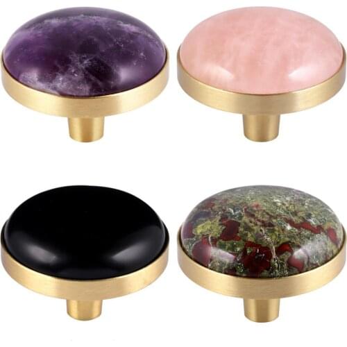 TUMBEELLUWA Natural Round Crystal Drawer Pulls Knobs,Reiki Gem Stone Dresser Drawer Cabinet Hardware Handles for Home Decoration