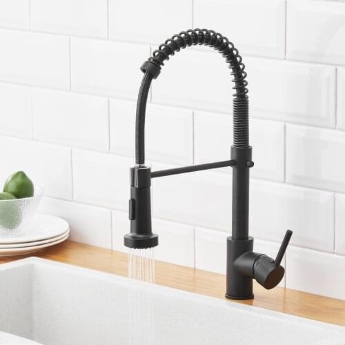 Black Kitchen Faucet Pull-down Spring Kitchen Tap Hot Cold Water Kitchen Mixer Tap Sink Faucet Brass