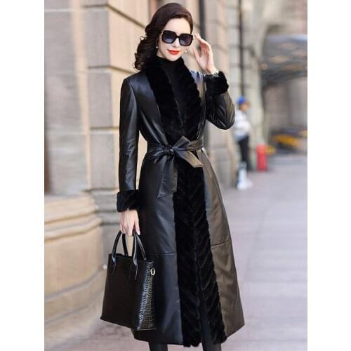 2021 Fashion Atmosphere Leather Down Jacket Womens Middle Length Slim Mink Fur Grass Coat