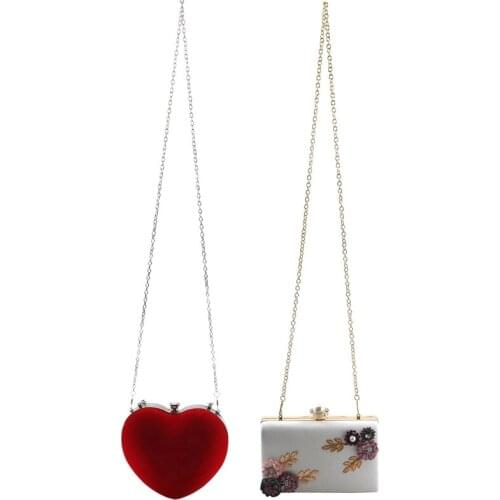 Fashion Women Leather Evening Bag White With Heart Shaped Diamonds Women Evening Shoulder Purse Day Evening Bags Red
