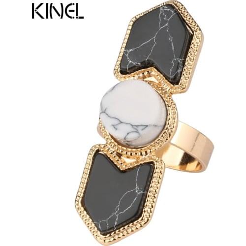 Kinel Fashion Black Ring Vintage Jewelry Gold Color Bohemia Natural Stone Beach Party Rings For Women