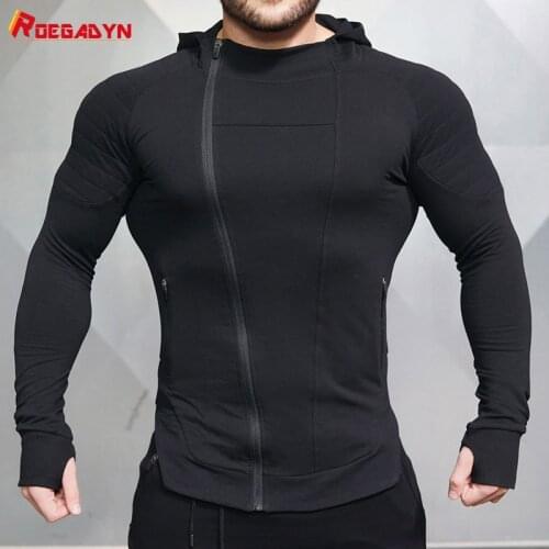 ROEGADYN Man Jacket Fitness Jacket With Zipper Trainning Gym Jacket Sports Long Sleeve Running Men Hoodie Tracksuit Bodybuilding