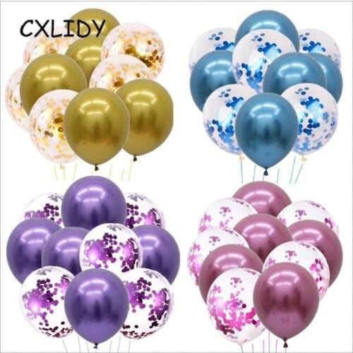 10pcs 12inch Metal Color Confetti Sequins Transparent Balloon Set For Wedding Decoration Birthday Party Supplies aa076