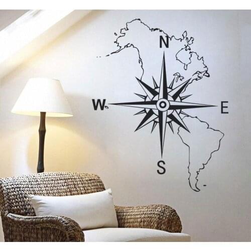 North America South America Map Compass Theme Wall Decal Sticker Mural Child Teen Room Living Room Vinyl Decorative StickerZNZ14