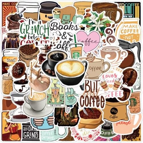 50pcs Coffee Stickers For Notebooks Stationery Personalized Sticker Craft Supplies Scropbook Supplies Scrapbooking Material
