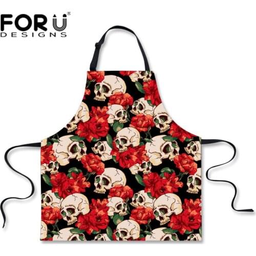 FORUDESIGNS Novetly Kitchen Aprons Skull Cooking Sleeveless Apron for Women Black Chef Mens Waiter BBQ Party Apron for Adults