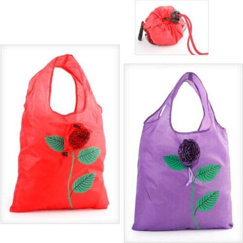 New Creative Rose Bag Foldable Tote Bag Reusable Tote Shoulder Bag Foldable Ladies Shopping Bag
