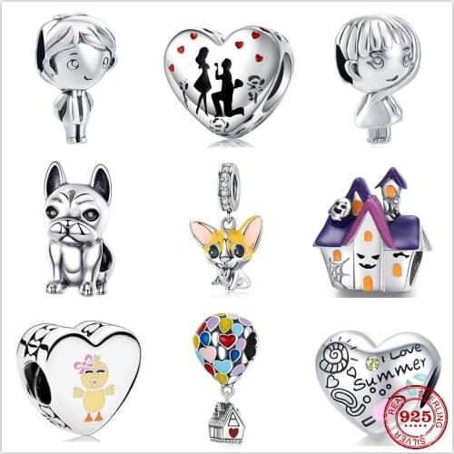 The new Silver Shiny magic castle dog Hot air balloon fit Pandora Charm Silver 925 Bead Bangle with stylish DIY jewelry