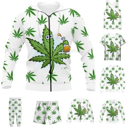 New Funny 3D Full Print Cheerful Weeds Leaves T-shirt/Sweatshirt/Zip Hoodies/Thin Jacket/Pants Four Seasons Casual Suit V70