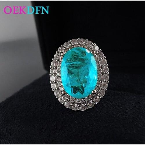 OEKDFN Real 925 Sterling Silver Rings Paraiba Tourmaline Emerald Ruby Gemstone Wedding Engagement Diamonds Ring Fine Jewelry