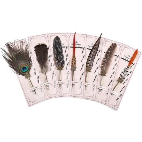 Originality Retro Feather Pen Flower Body And Round Body Pen Set Gift Pens For Teachers Students Metal Pen Nib 1/1.5/2/2.5/3mm