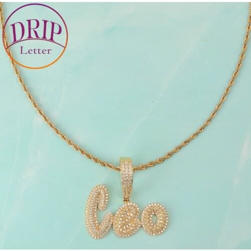 Custom Name Signature Letters Gold Color Rope Necklace 5A Stone Hip Hop Rock Bling Bling Jewelry