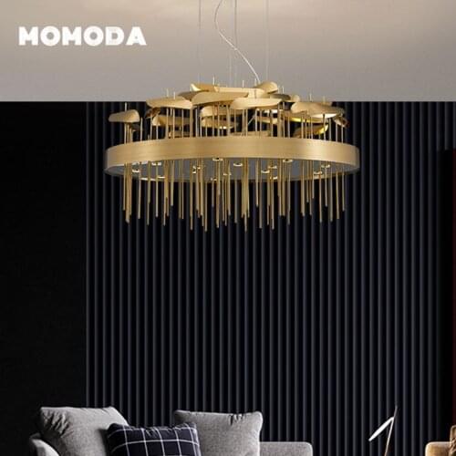 MOMODA Luxury Long Spiral Staircase Chandeliers Modern Duplex Villa Hanging Lamps Creative Loft Apartment Lobby Lights Lightings