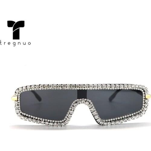 TREGNUO 2021 Personalized Women Sunglasses Handmade Rhinestone Glasses Magazine Props UV400 Square Glasses Brand