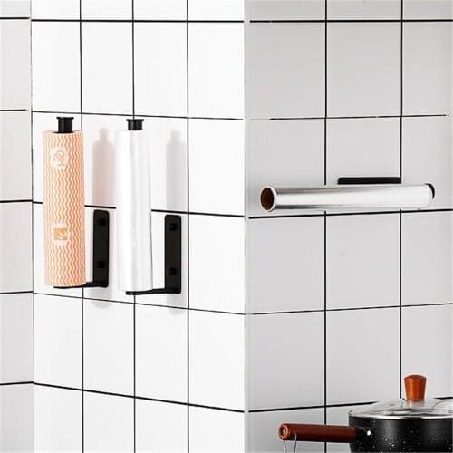 Toilet Paper Holder Kitchen Roll Paper Stand Bathroom Towel Hanger Punching Free Storage Rack Multifunctional Hanging Organizer