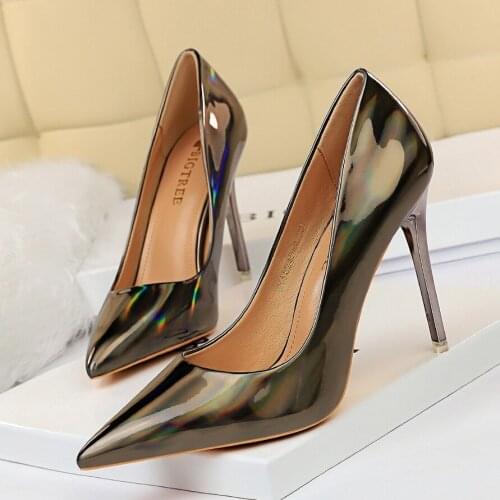 BIGTREE 2020 New Patent Leather Thin Heels Office Women Shoes Pumps Fashion High Heels Shoe Womens Pointed Toe Sexy Mujer Shoes