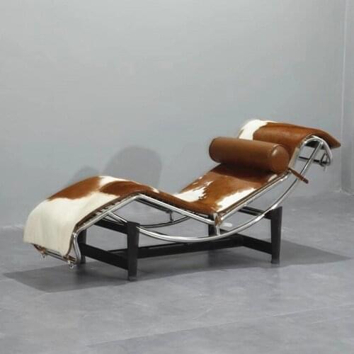 U-BEST Modern furniture Pony skin Horsehair lc4 chaise lounge,Brown White Pony Skin Chaise Lounge Chair Reproduction