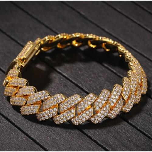 Uwin 13mm Copper 2Row form Curb Cuban Bracelet Iced Out CZ Bracelet Gold Silver Color For Men Luxury Box Clasp Drop Shipping