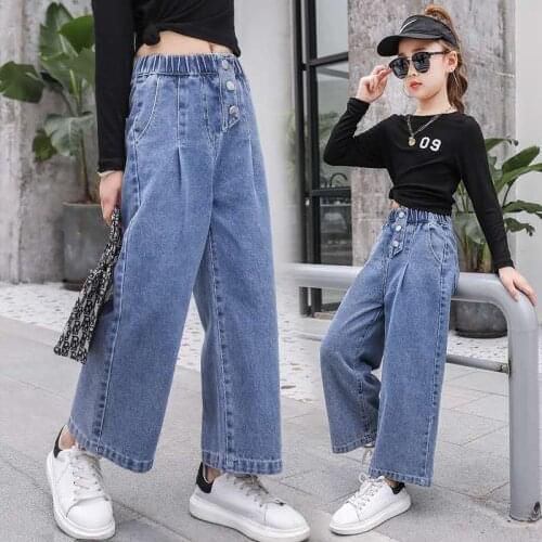 Spring Girls Jeans 2021 New Fashion Loose Style Pants For Girl 3-10 Years Old Kids Wide Leg Pants Children Clothes