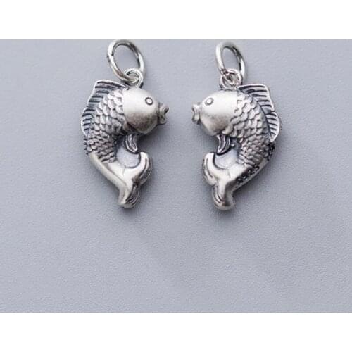 Vintage Thai Silver Lucky Koi Charms DIY Jewelry Findings 18x11mm 925 Sterling Silver Handmade Dangle Pendants For Women Men