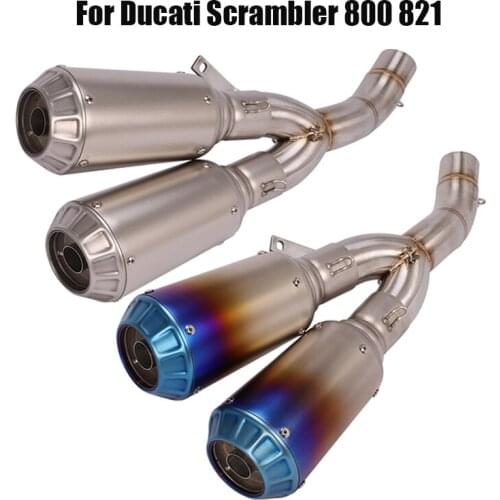 Motorcycle Exhaust Dual-outlet Mid Pipe Connect Tube Escape Muffler Tips Baffles Silencer Slip On For Ducati Scrambler 800 821
