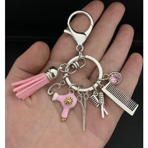 A-Z Hairstyle Gift Charm Tassel Keychain Retro Jewelry Mini Hairdressing Scissors Hair Dryer Comb Keychain