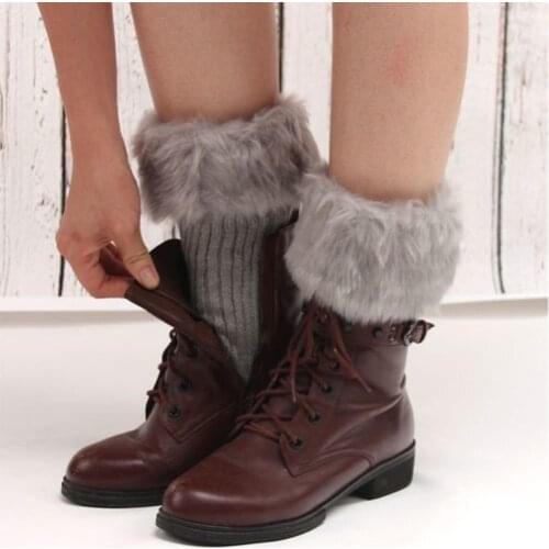 Women Winter Solid Color Short Knit Leg Warmers Boot Socks Toppers Fluffy Cuffs Soft Warmers Foot Warmers
