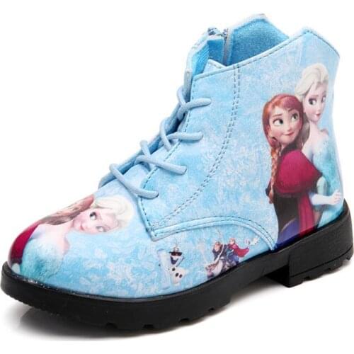 Disney Winter Girl Boots Princess Fashion Short Martin Boots Baby Cartoon Children Frozen Leather Boots Child Sport Shoes