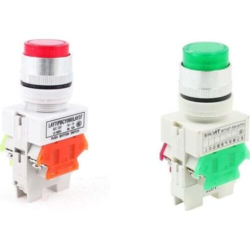 1pc 600V 10A 6 Terminals Red Green Latching Pushbutton Switch w 220V /24V LED Lamp Y090-11DNZS LAY37 22mm