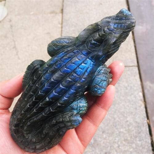 1pcs Natural labrador stone hand-carved animal crocodile crystal carved polished furniture decorated with Christmas gifts
